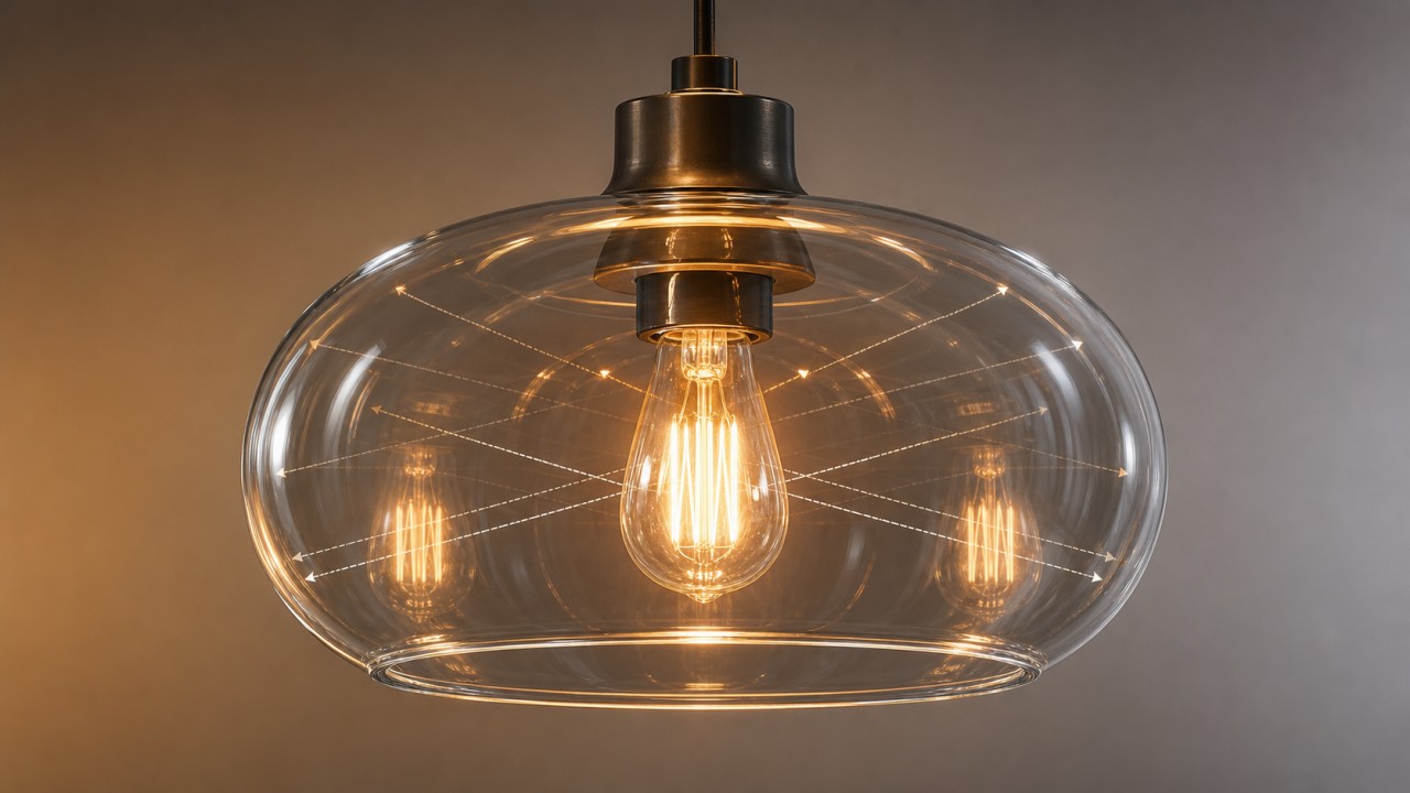 What causes double images or multiple reflections in glass lampshades, and how can the structure avoid them? 68