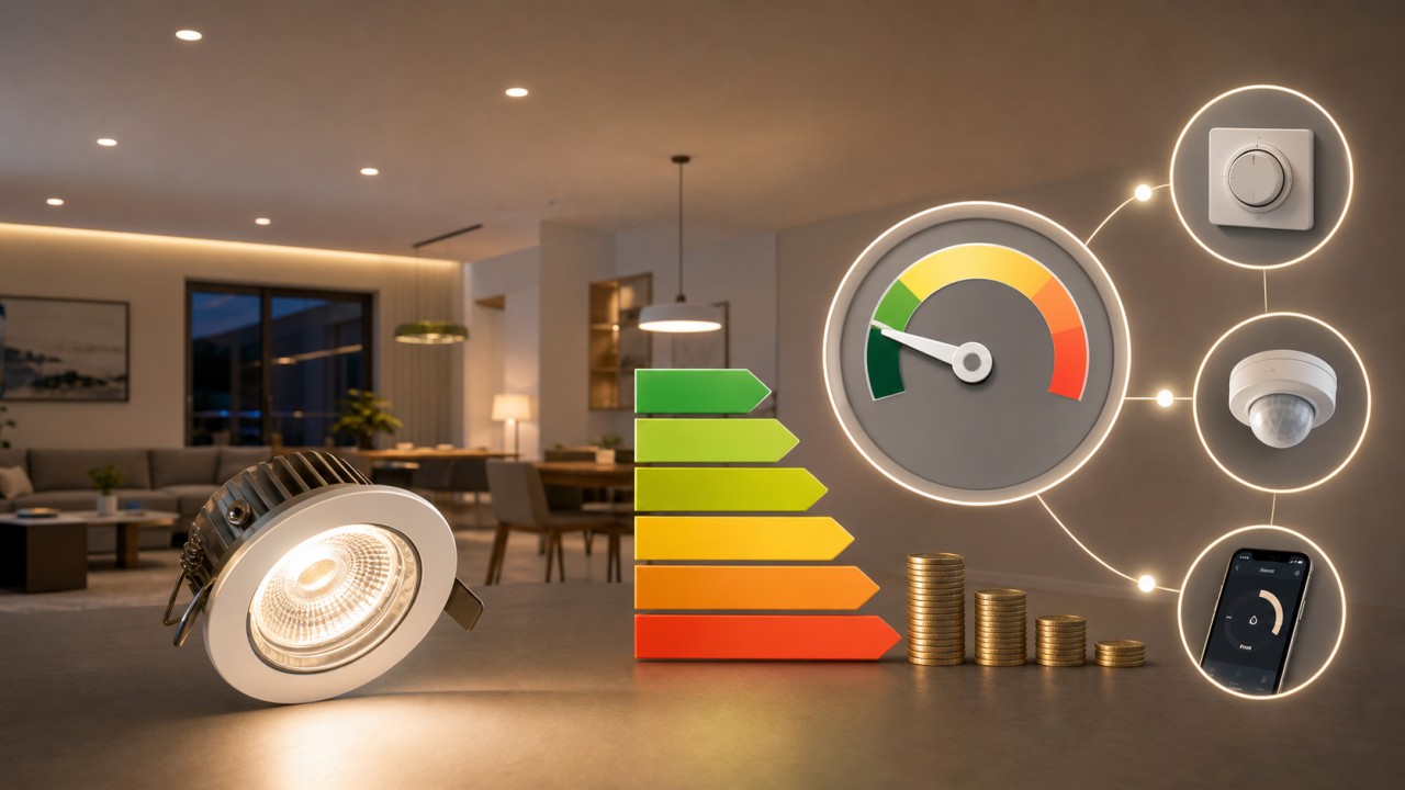 What is the relationship between a luminaire's energy-efficiency rating and its actual electricity savings? 93