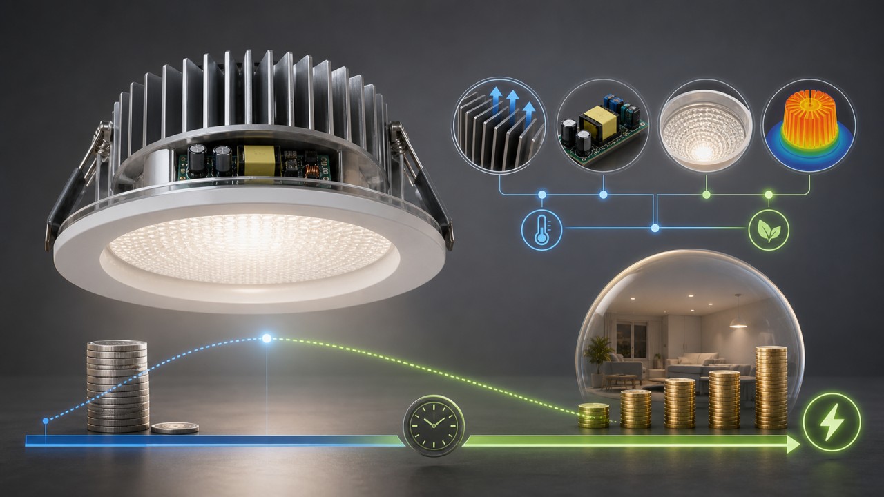 Why do high-efficacy luminaires cost more upfront but become more economical over the long term? 94