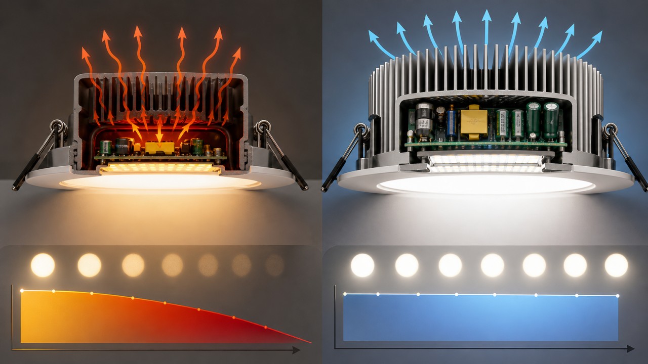 Why do some LED luminaires lose brightness noticeably after one or two years, while others remain almost unchanged? 102