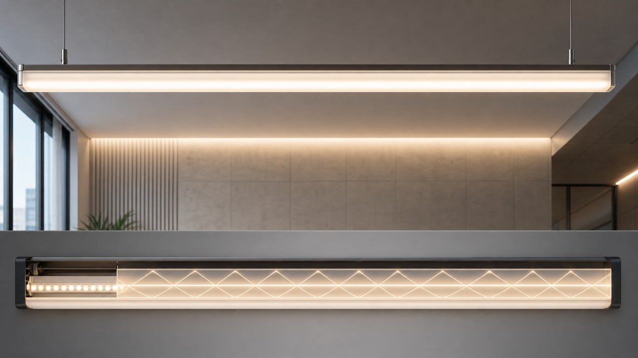 How can long glass diffusers in LED linear lights avoid dark ends and a bright center? 75
