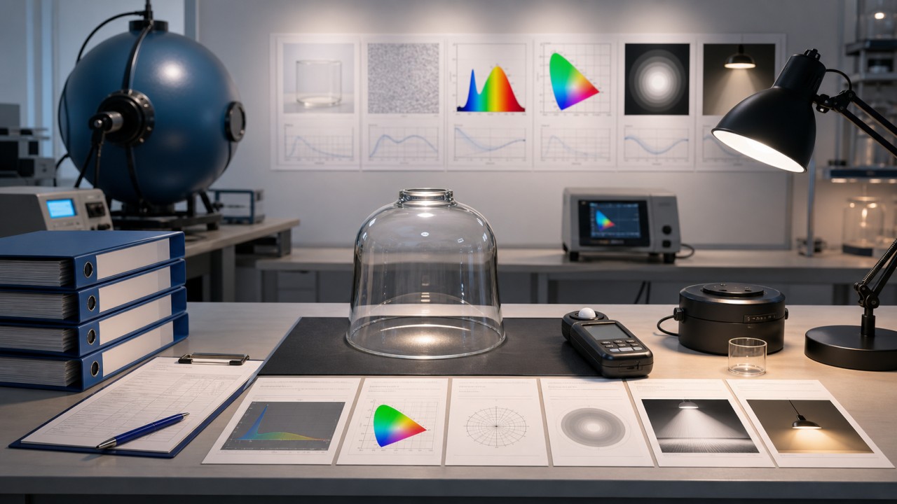 For project acceptance, what third-party optical test reports are needed for glass lampshades? 108