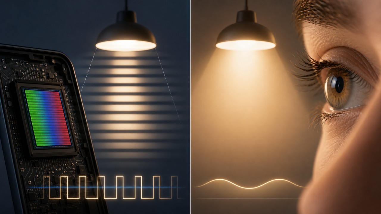 Why do some lamps flicker clearly in a phone camera while the human eye barely notices it? 80