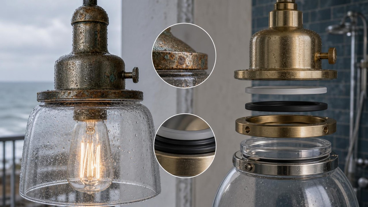 In coastal or high-humidity environments, metal fittings on glass lampshades corrode easily; how should compatible sealing processes be selected? 53