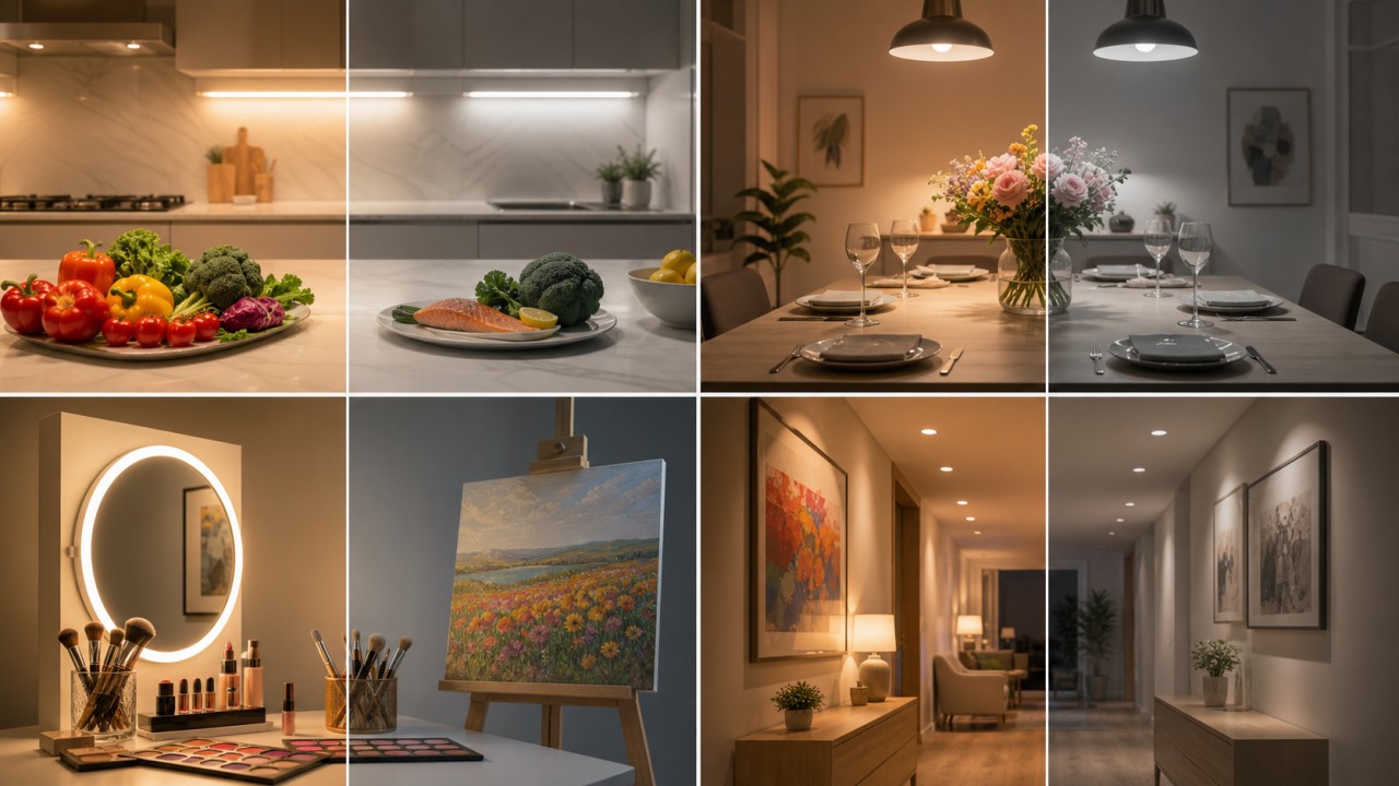How high should CRI / Ra be to count as good, and how do color-rendering needs differ by room? 3