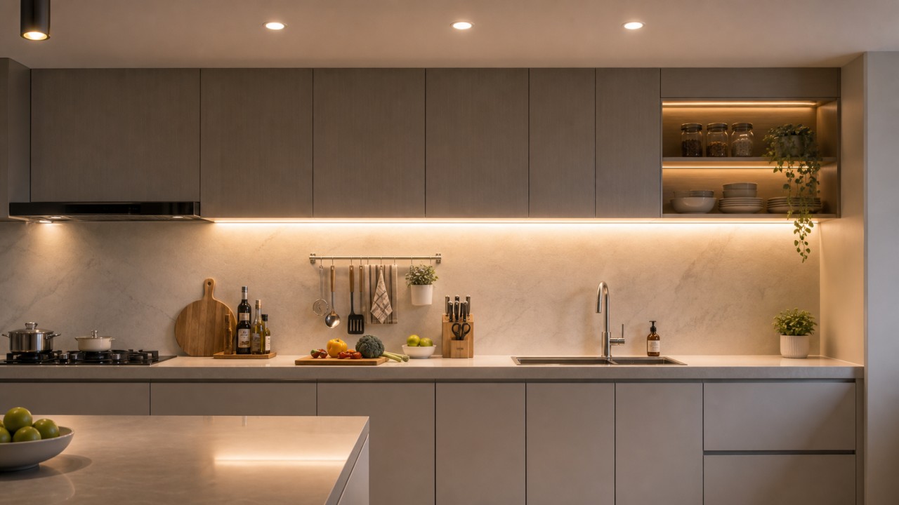 Above a kitchen countertop, is an LED strip, downlight, or spotlight more reasonable? 13