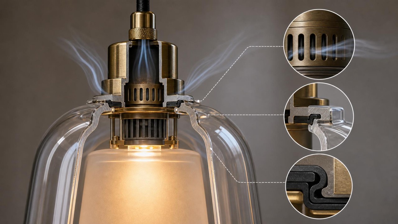 How can lampshades be sealed structurally against dust and insects without affecting heat dissipation? 56
