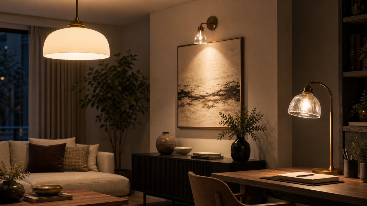 In layered lighting, which glass surface finishes are best suited for ambient lighting, accent lighting, and task lighting? 50