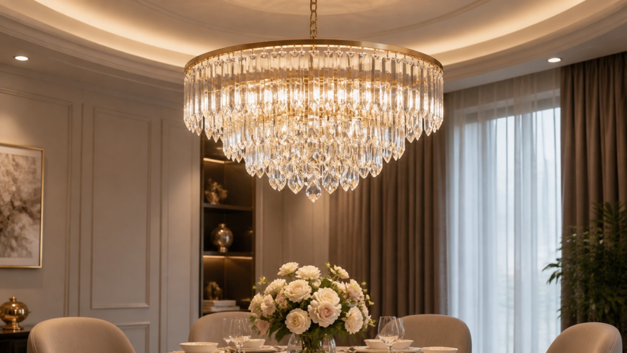 When chandeliers use crystal or glass pendants, how can sparkling refraction be balanced with glare control? 22