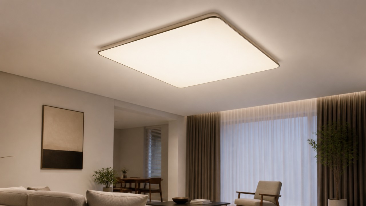 What optical indicators must flat glass panels for ceiling lights meet to keep room brightness uniform? 25