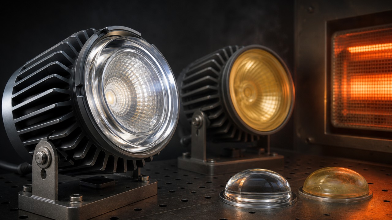 Why are borosilicate glass lenses preferred over ordinary optical plastics for high-power LED spotlights? 29