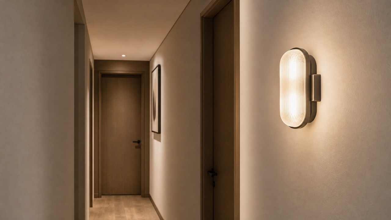 Why should corridor wall-lamp glass shades consider impact resistance and shatter protection in addition to efficacy? 33