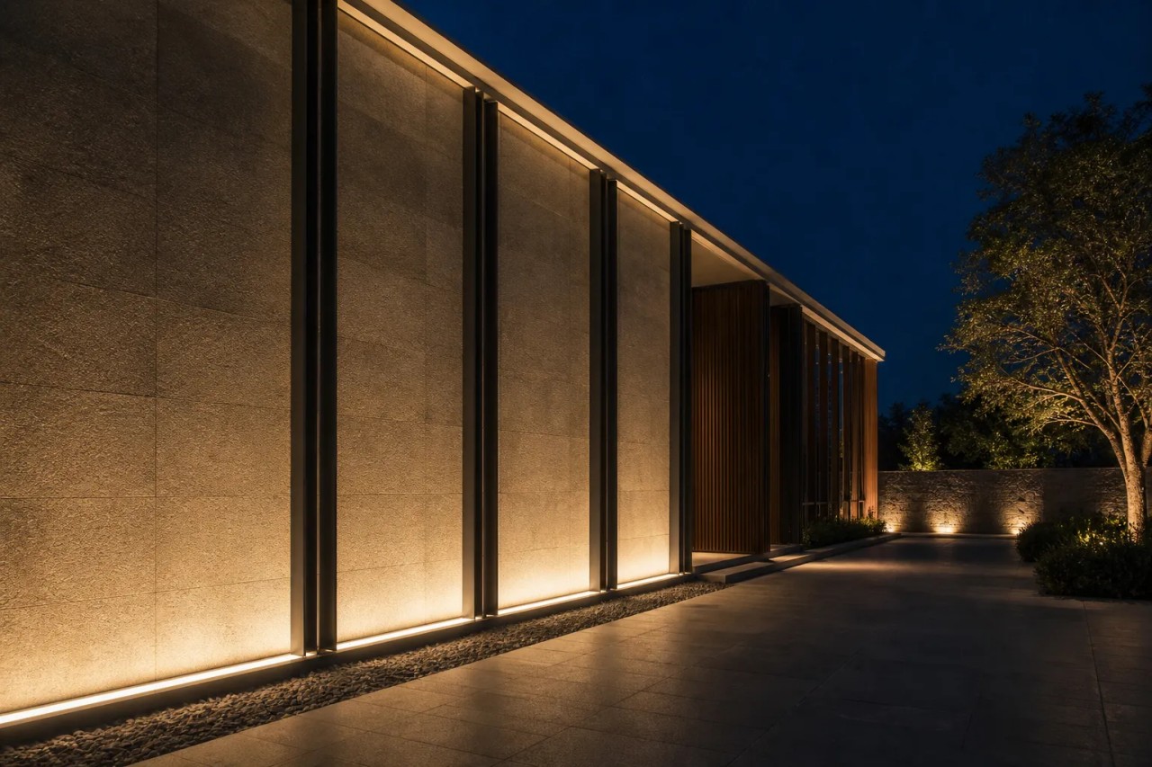 How do architectural lighting glass components cooperate with the luminaire structure to reduce glare, uplight and light pollution?