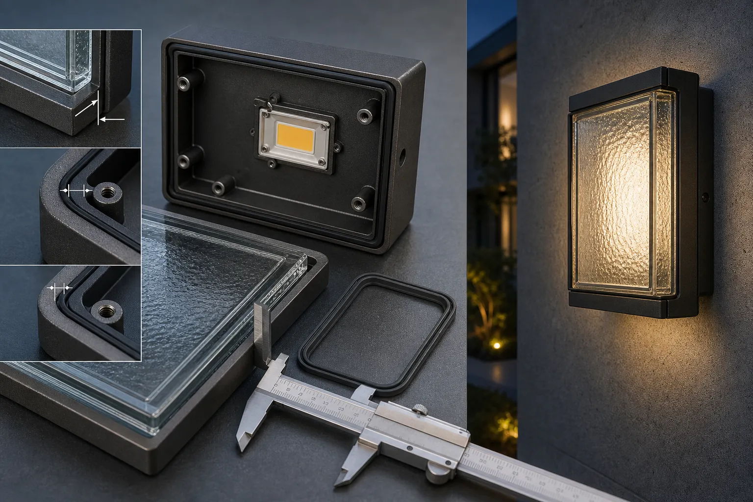 How to control the assembly tolerance between the wall luminaire glass shade and the metal housing?