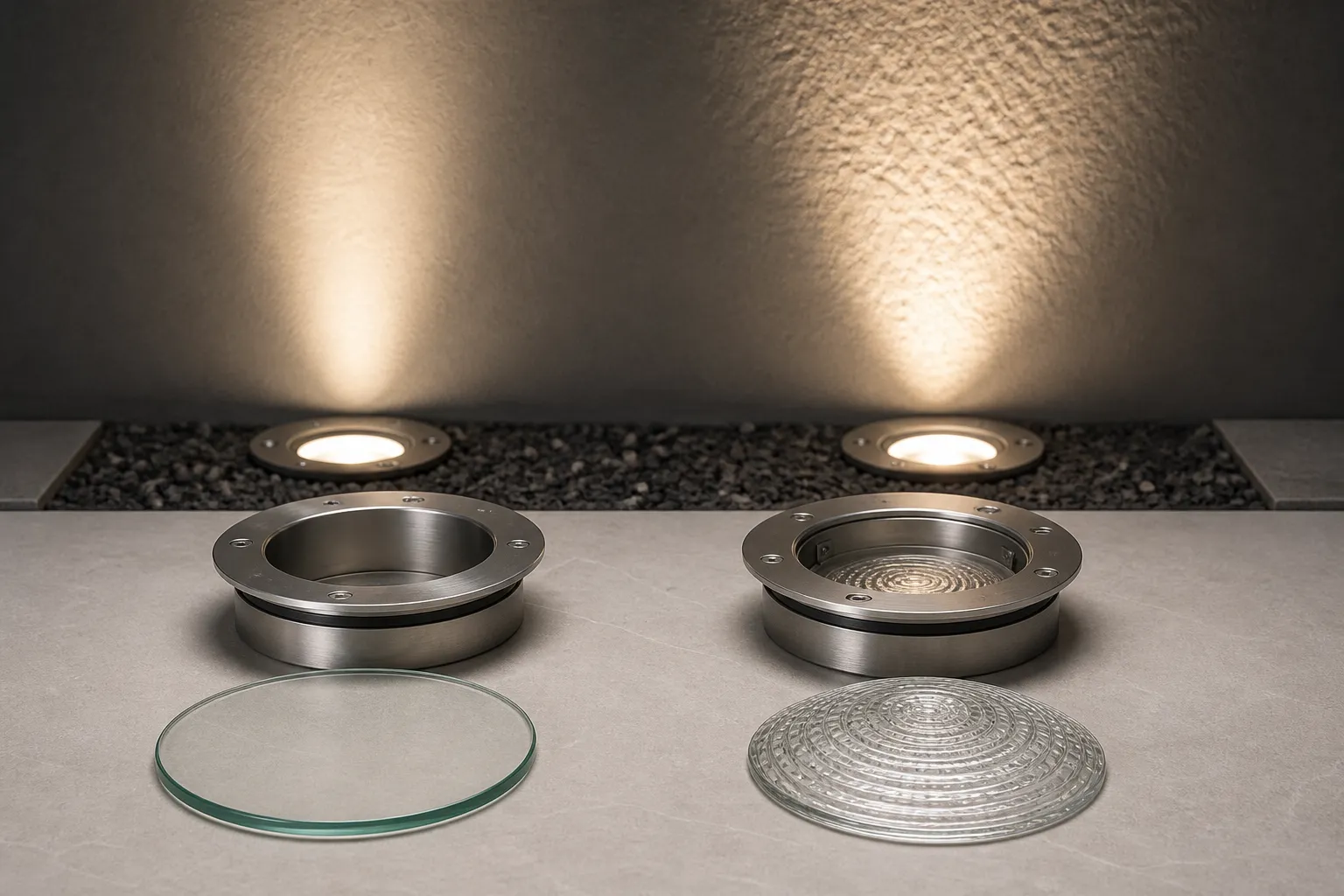 Is it suitable to use flat glass or pressed glass lens for underground lights?