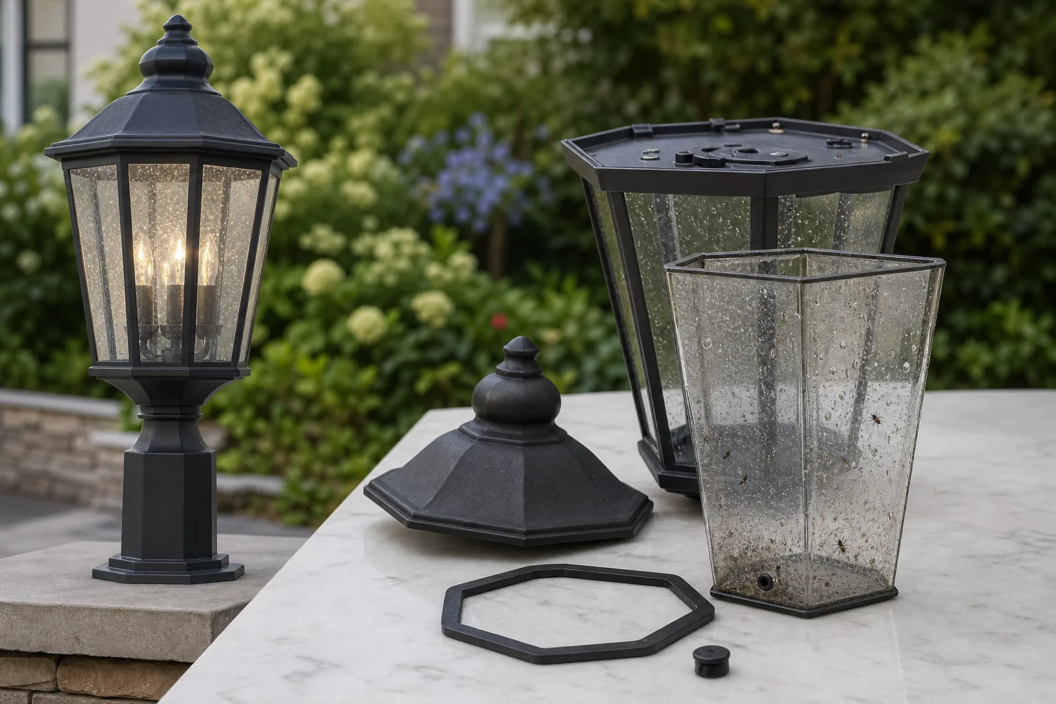 Why is it easy for water, insects and dust to accumulate inside the glass shade of a garden luminaire?