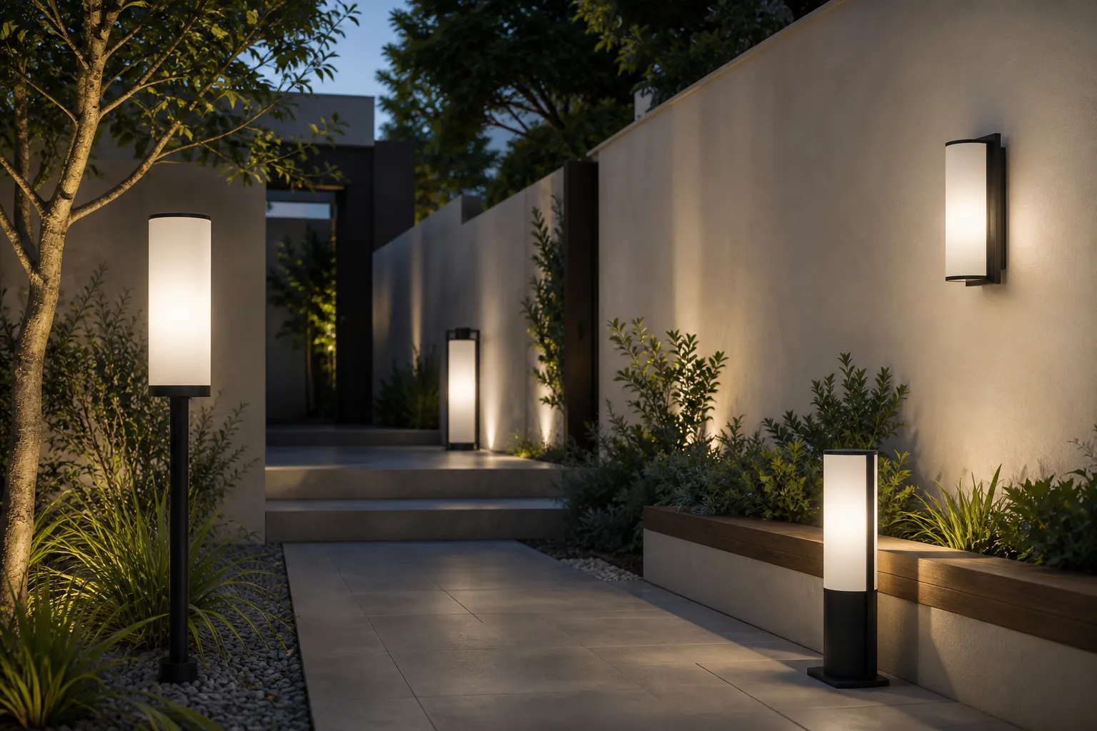 Is it suitable to use opal glass or frosted glass for modern garden lights?
