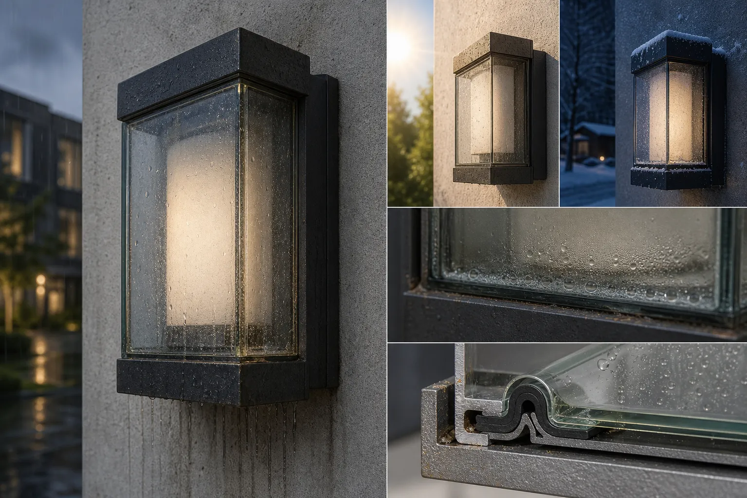 How do outdoor wall light glass components cope with sealing failure caused by thermal cycling?