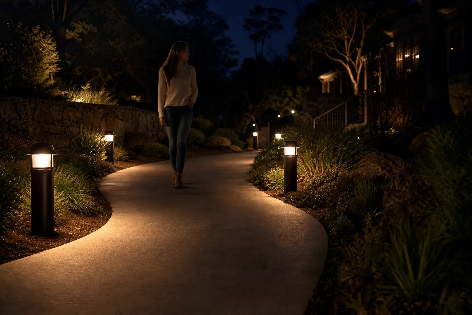 How does the path light glass cover prevent light from shining directly into pedestrians' eyes?