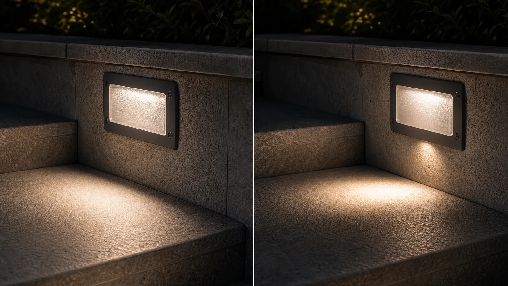 How can step luminaire glass reduce glare and abrupt light spots at night?
