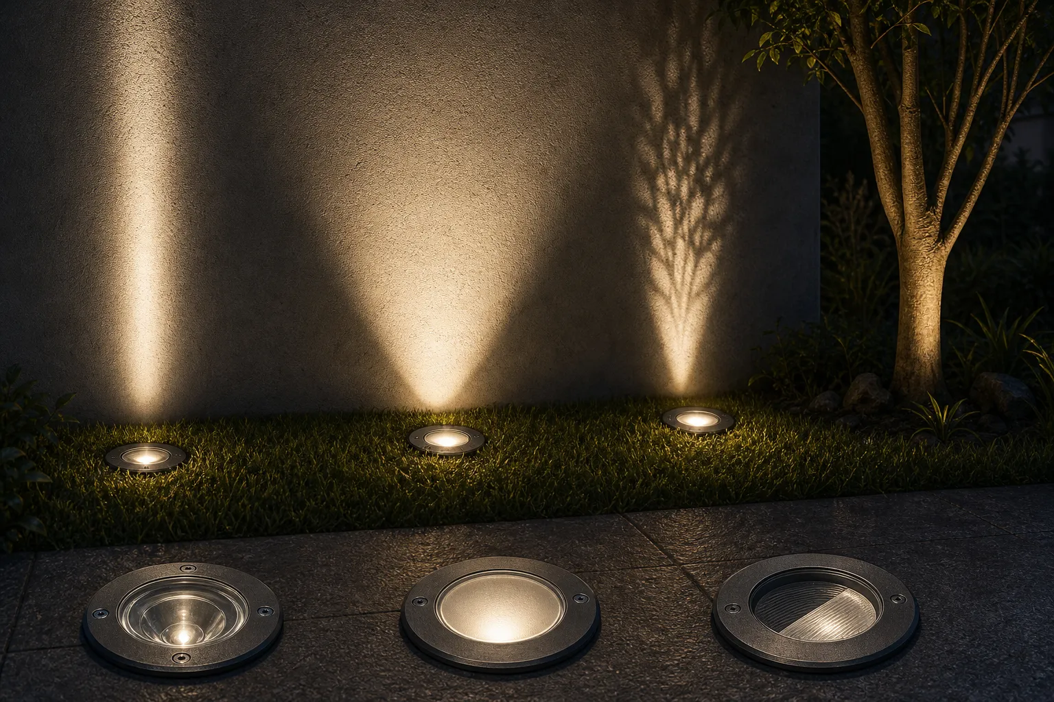 How does the glass cover of an underground light affect the light angle and spot shape?