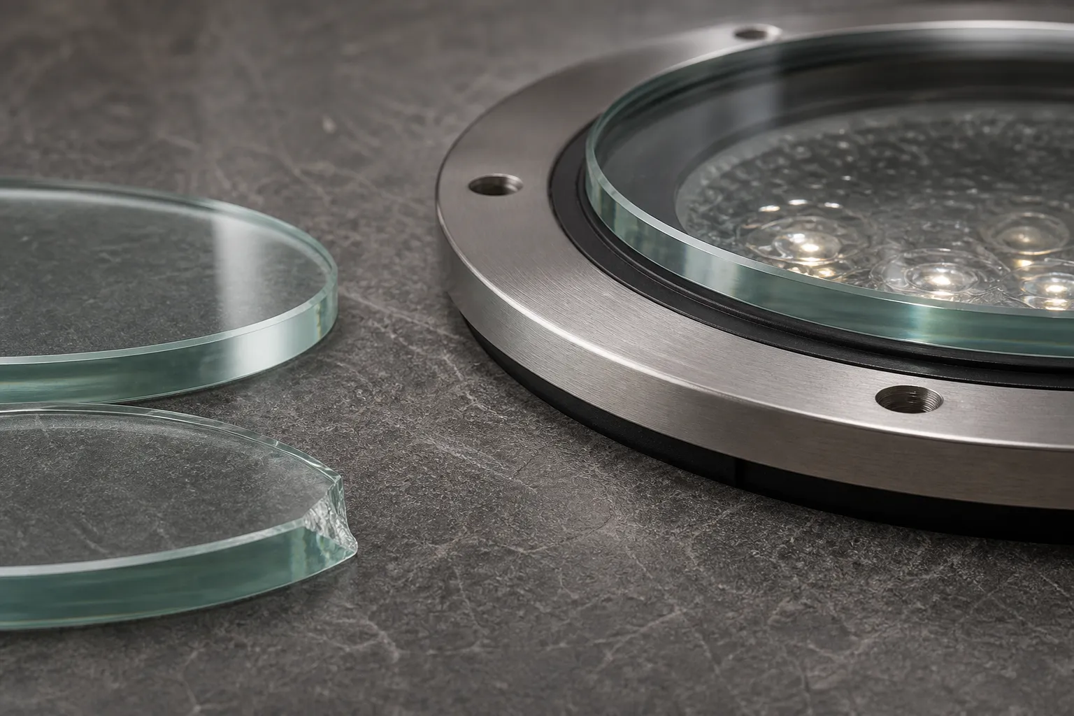 How can the edge chamfering of underground light glass reduce the risk of chipping and cracking?