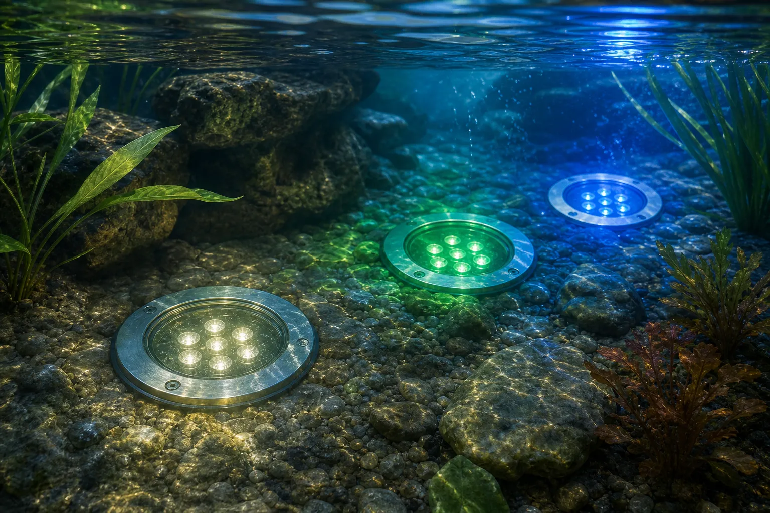 How does underwater landscape light glass maintain light transmittance and color performance?