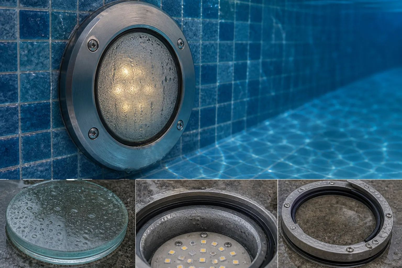 Why is the underwater luminaire glass prone to internal condensation and fogging?