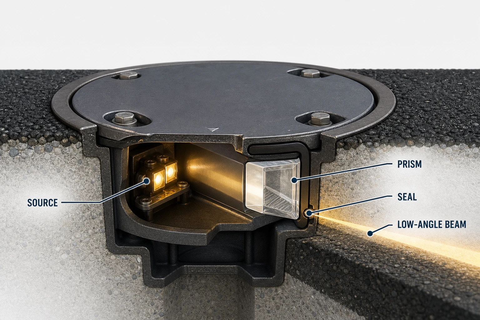 29. What does an in-pavement runway light prism do?