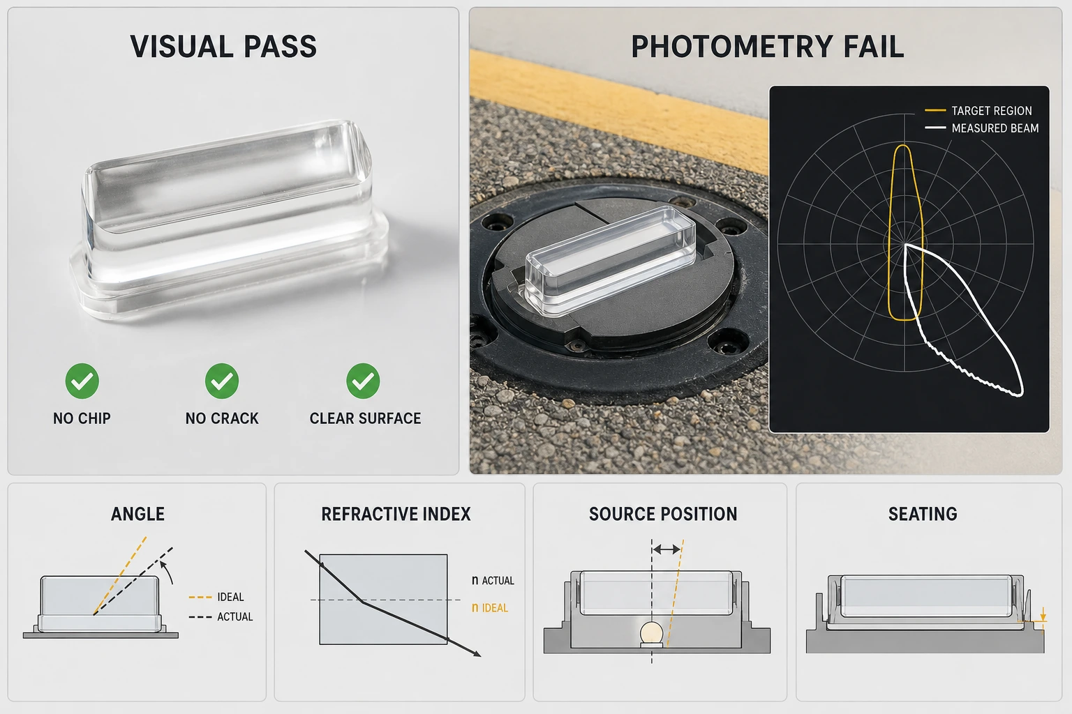 31. Why can a visually perfect prism still fail fixture photometry?