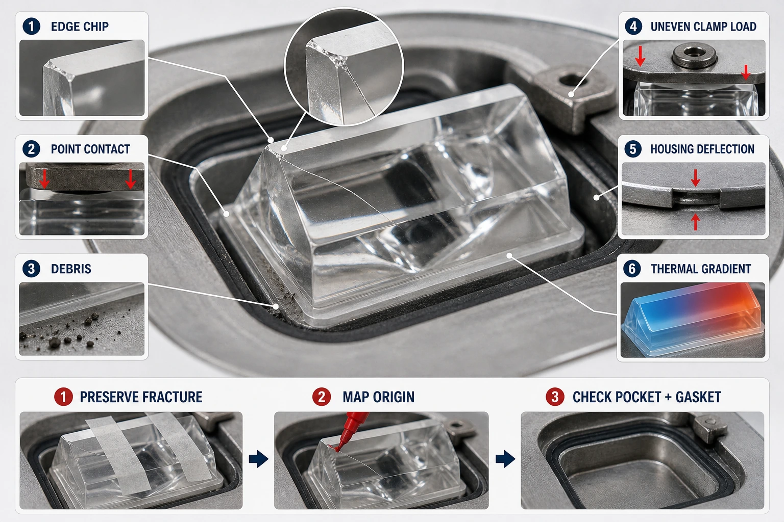 38. What causes prism cracking in an inset fixture?