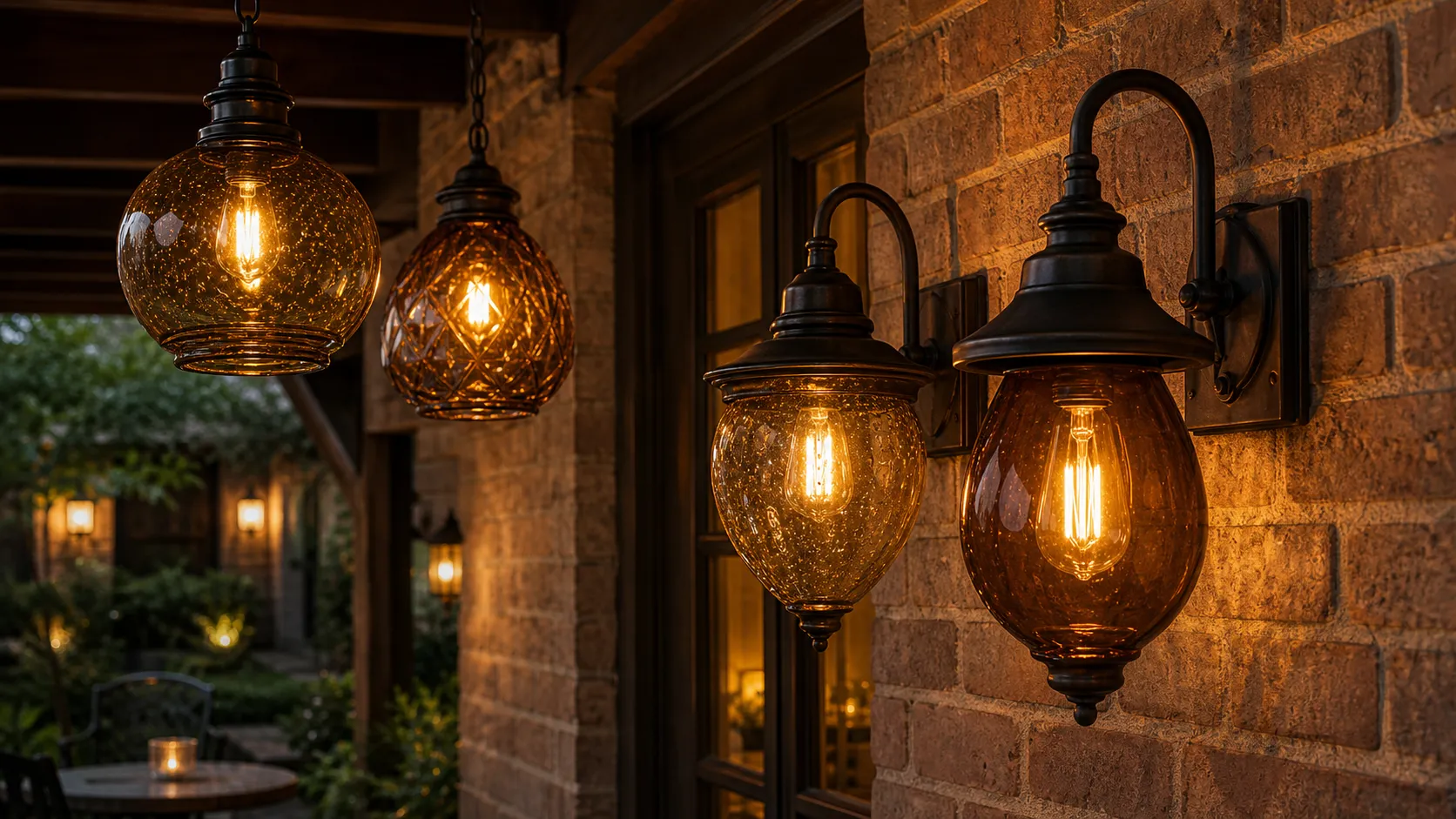 Why are amber, brown or bubble glass commonly used in retro outdoor luminaires?