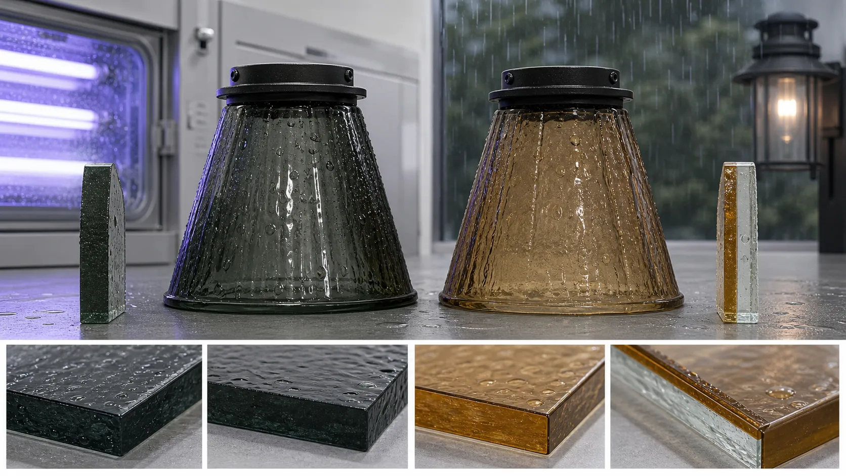 Which is more suitable for outdoor use: body colored glass or surface spray colored glass?