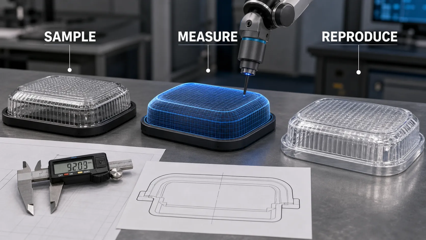 Can outdoor glass pieces be reproduced from samples without drawings?