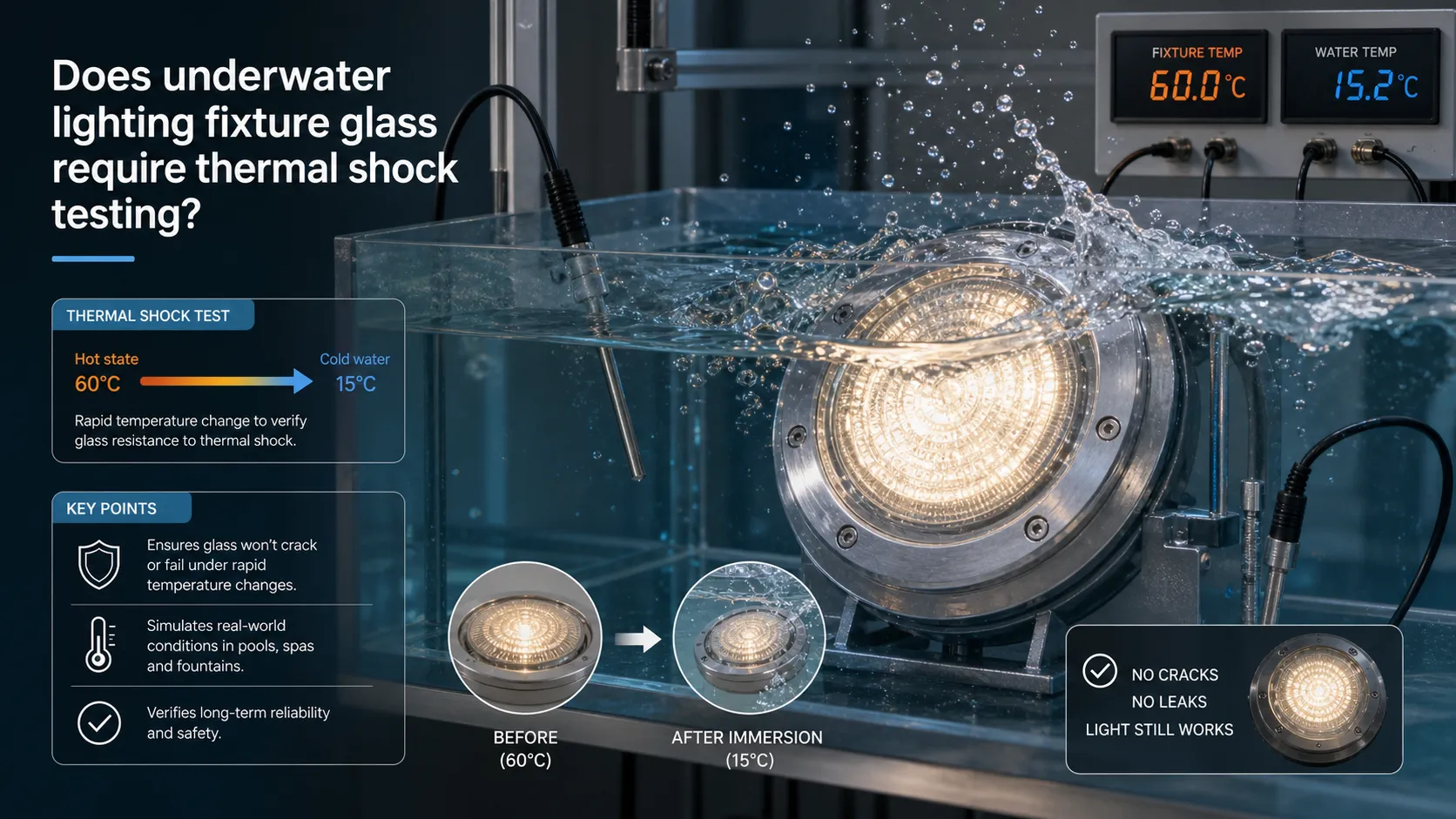 Does underwater lighting fixture glass require thermal shock testing?