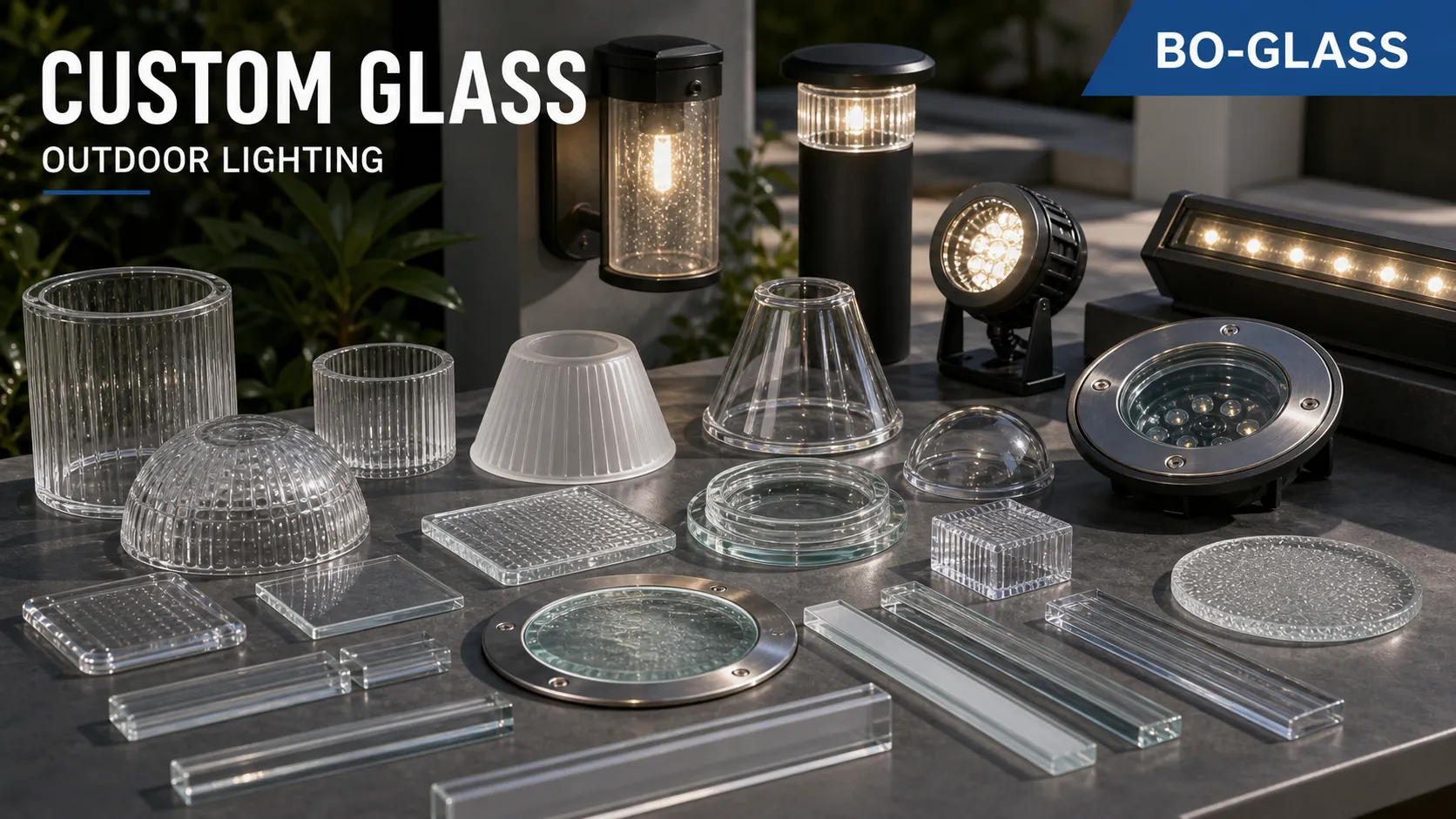 For which outdoor lighting fixtures can BO-GLASS provide custom glass pieces?