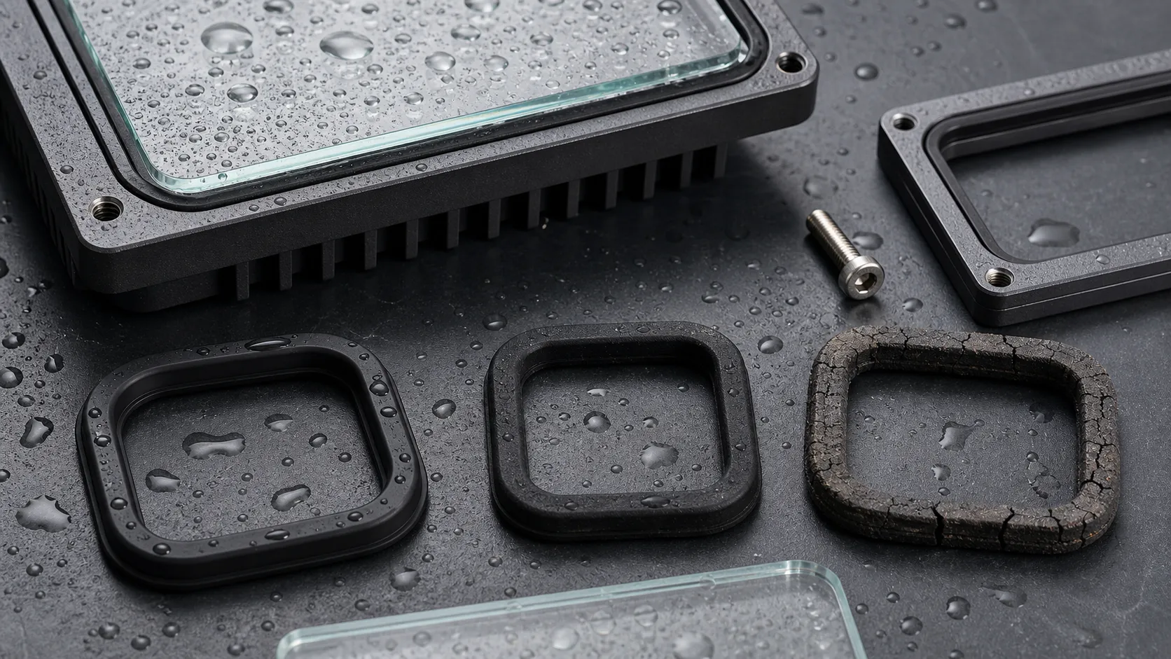 How does the gasket material affect the long-term waterproof stability between the glass and the housing?