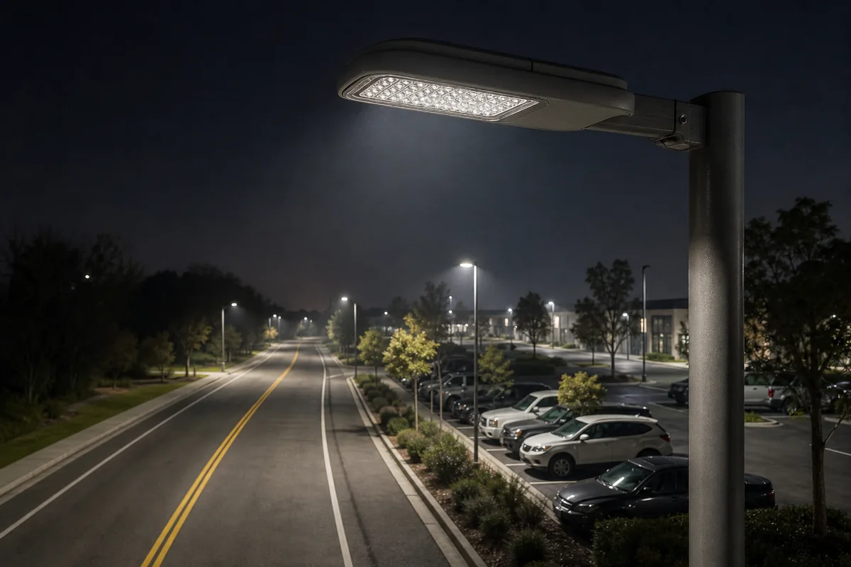 Roadway and parking-area luminaires providing controlled nighttime illumination