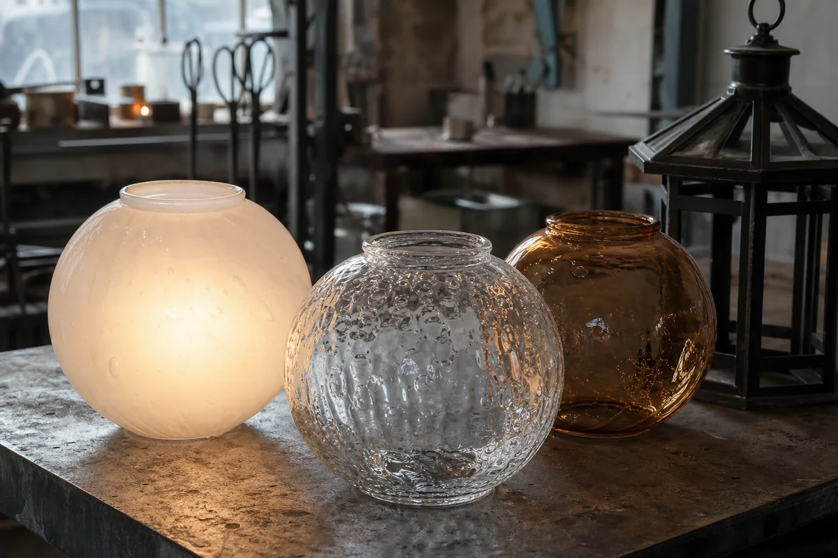 Opal, textured clear, and body-colored decorative lighting glass shades