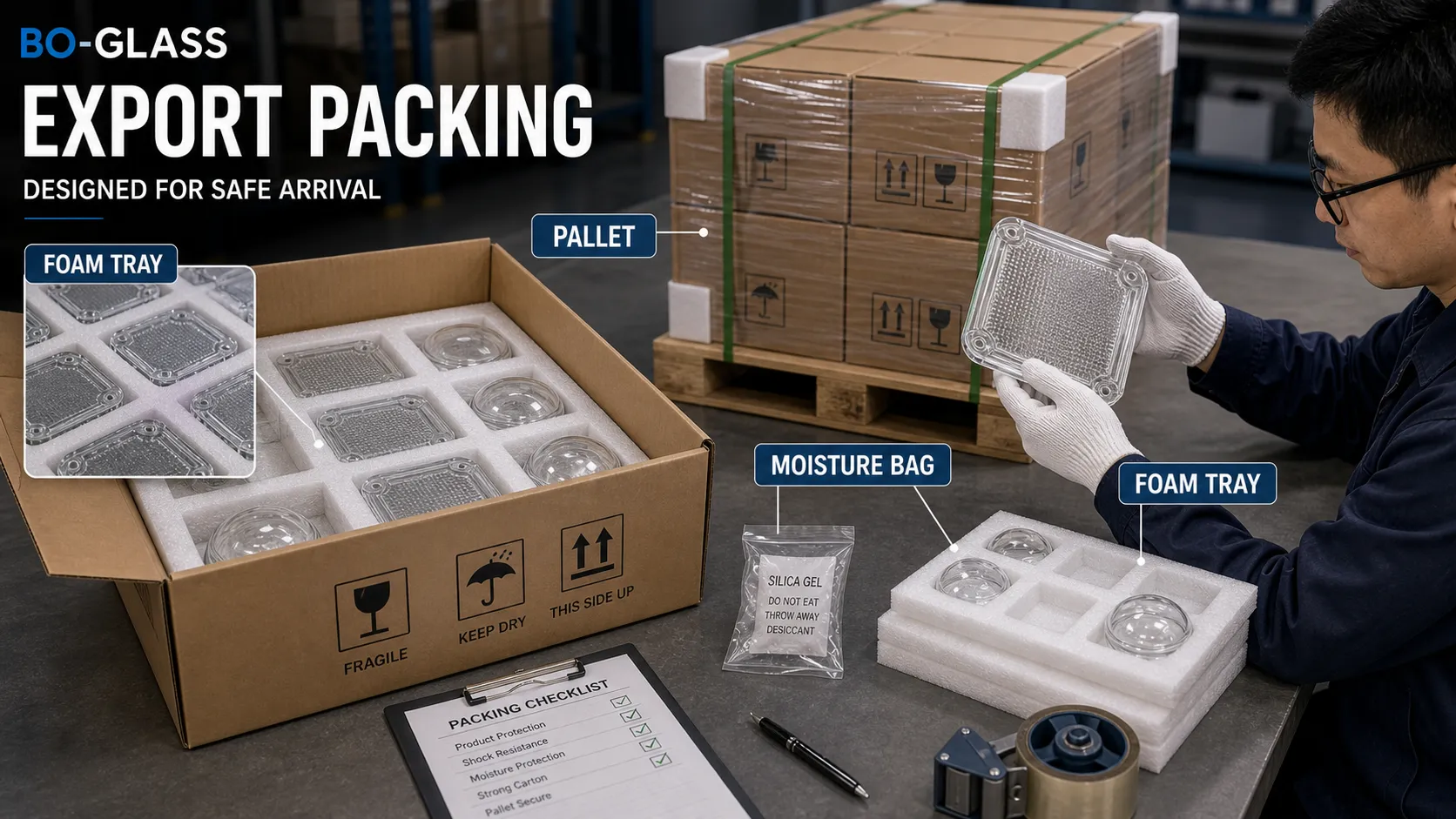 How does BO-GLASS design glass packaging solutions for export orders?