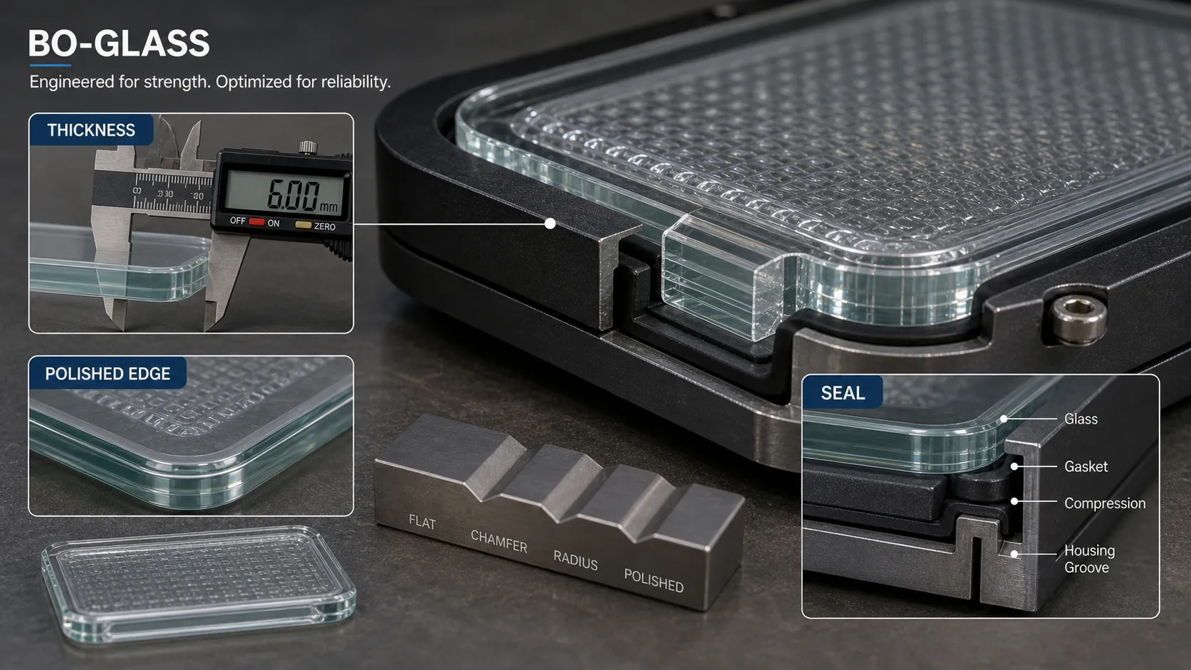 How does BO-GLASS help customers optimize glass thickness, edges and sealing structures?
