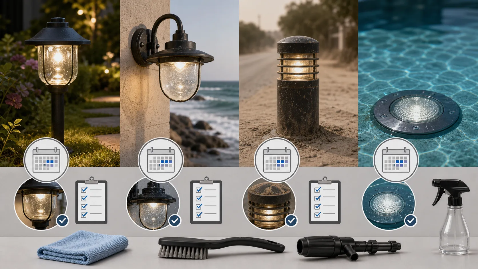 How often do outdoor lighting glass covers need maintenance?