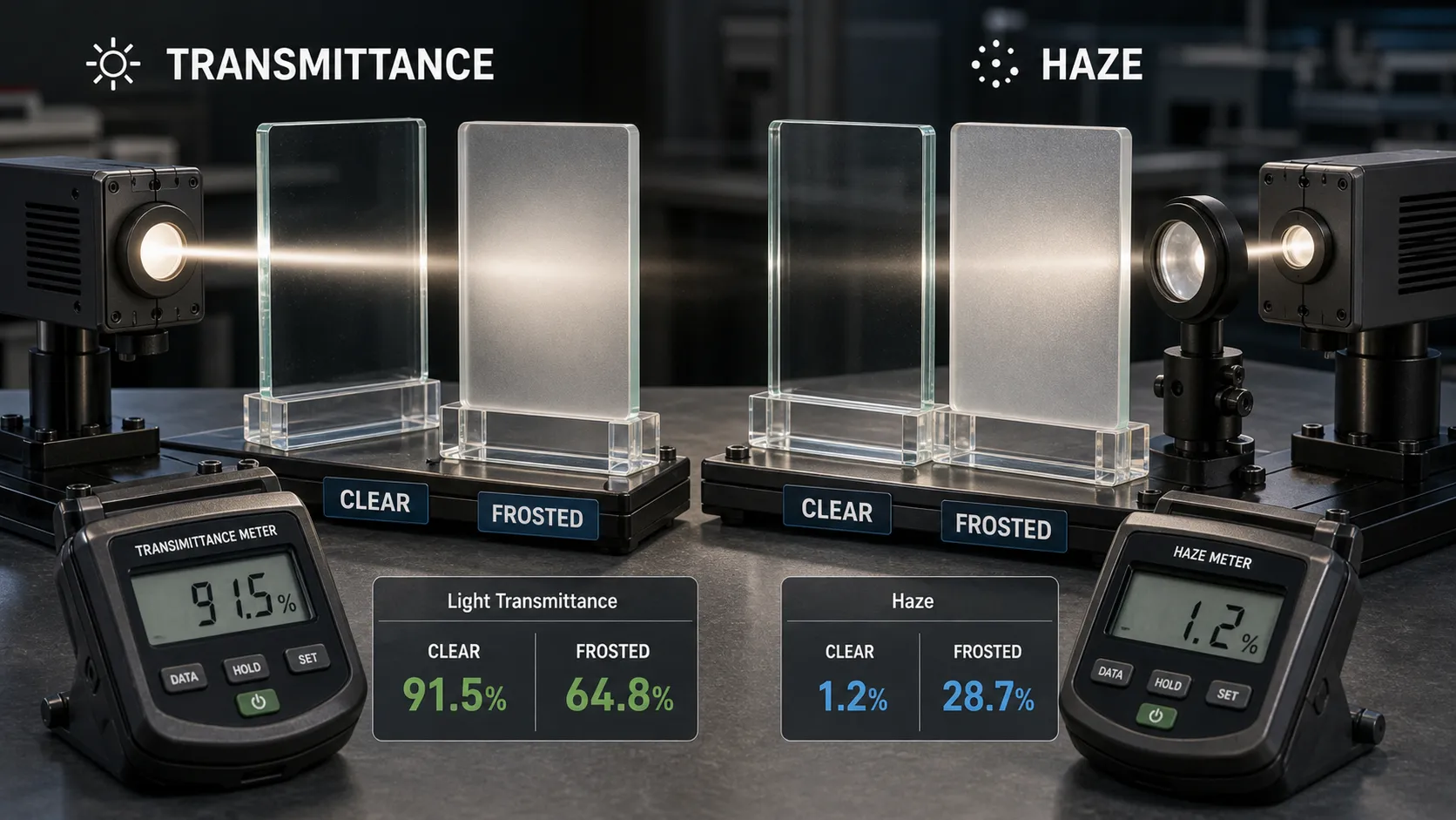 How to detect glass transmittance and haze?