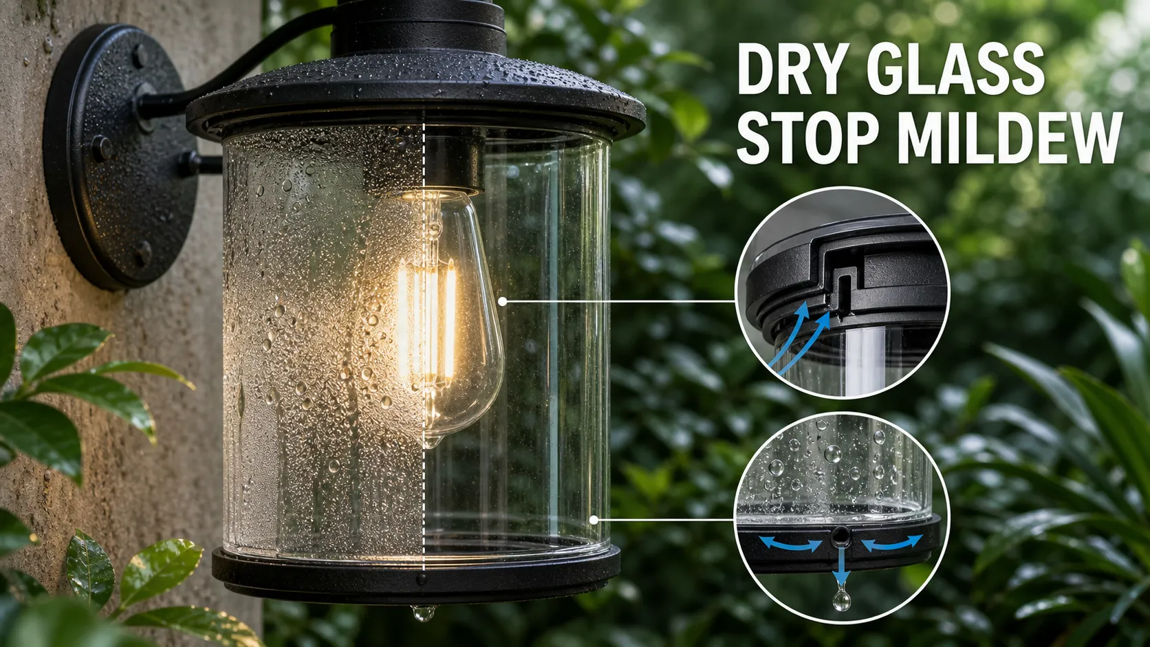 How to prevent water vapor and mildew on glass shades in high humidity environments?