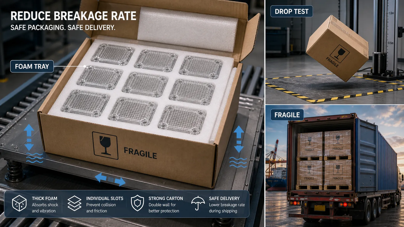 How to reduce the breakage rate during international transportation of glass components?