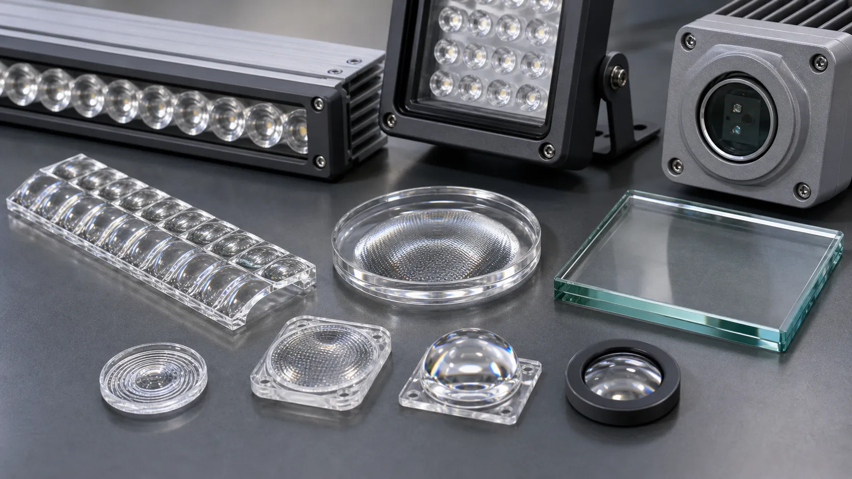 Which outdoor lighting lenses and windows are optical glasses suitable for?