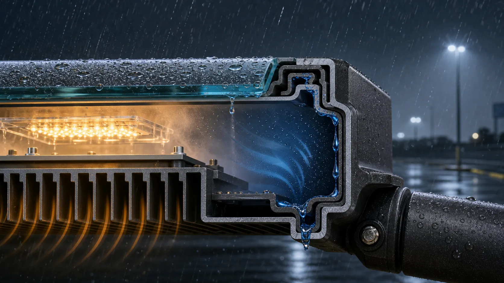 Why does the thermal cycling cause negative pressure in outdoor luminaires to absorb water?
