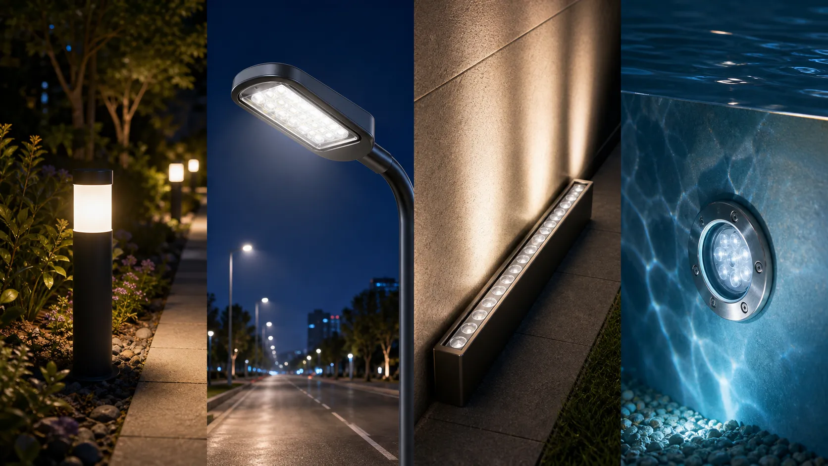 What are the differences in light transmittance requirements for landscape lights, street lights, wall washers and underwater lights?