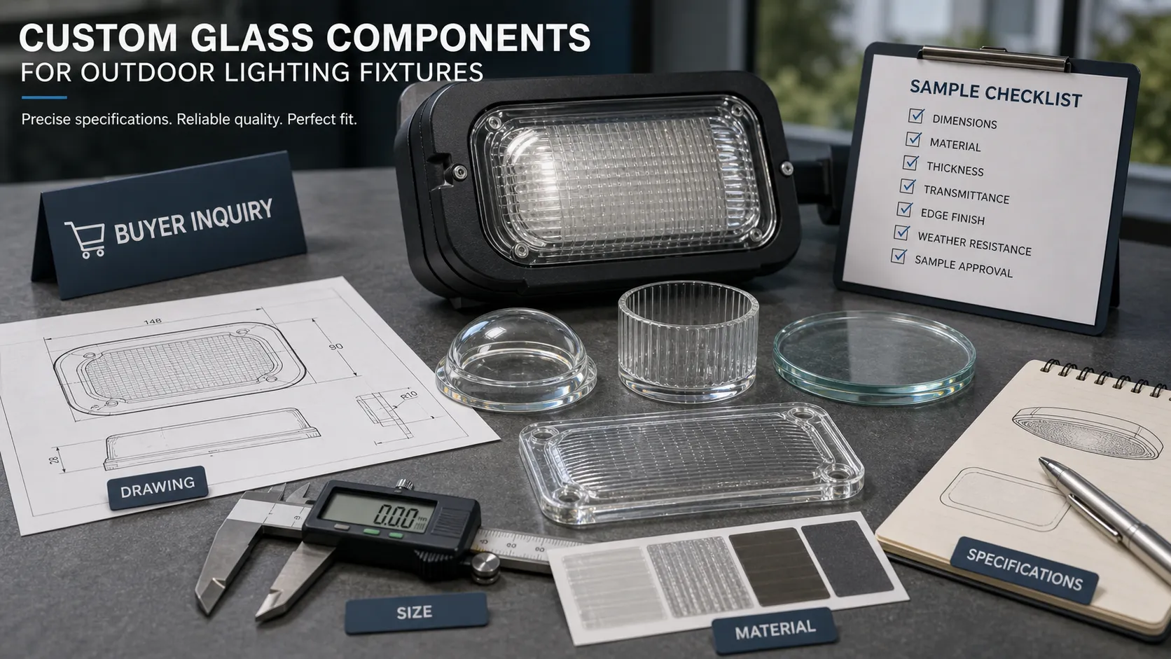 What information do I need to provide when purchasing glass components for outdoor lighting fixtures?