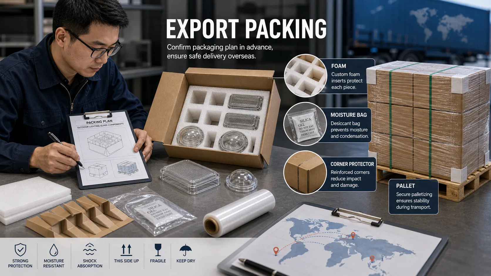 When exporting outdoor lighting glass components, why should the packaging plan be confirmed in advance?